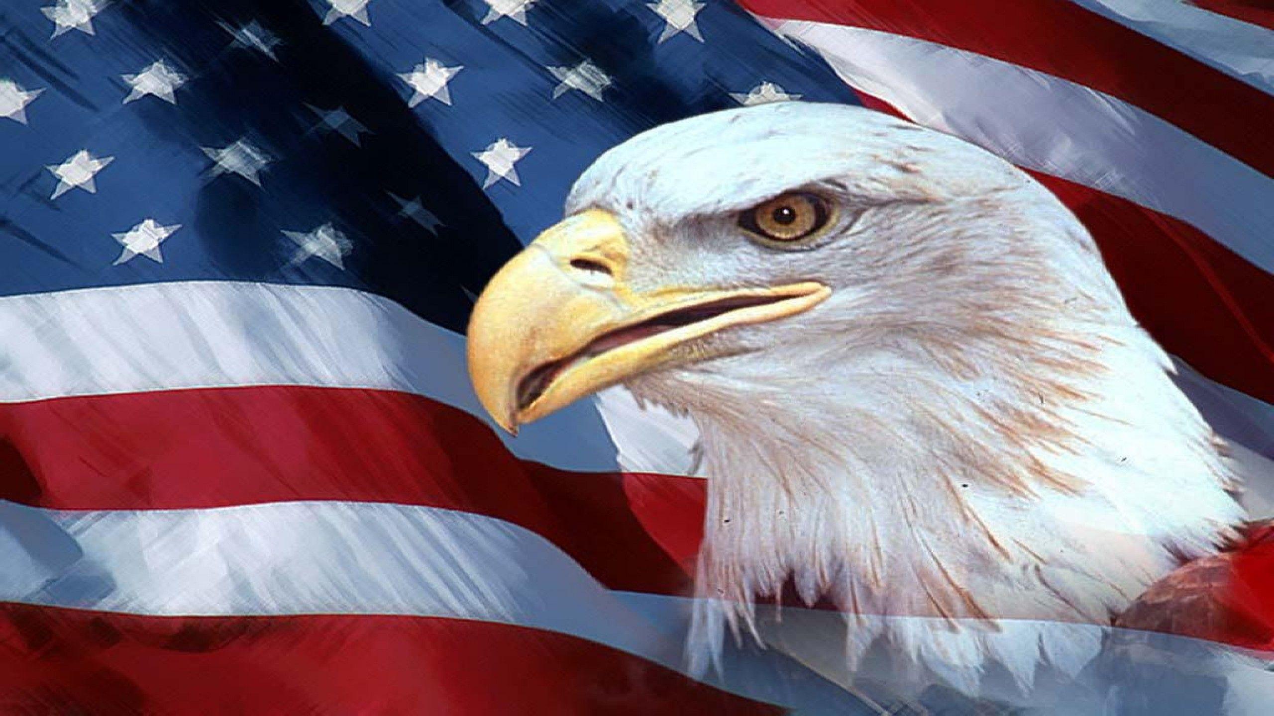 American flag against deep blue sky